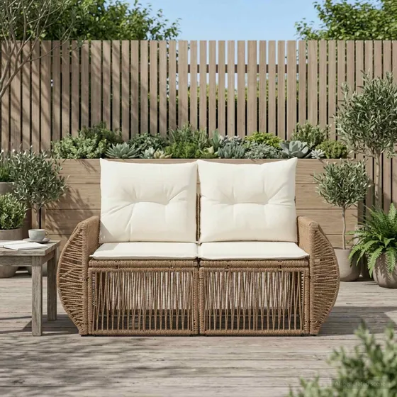 vidaXL Havemøbelsofa 2-personer i beige polyrattan