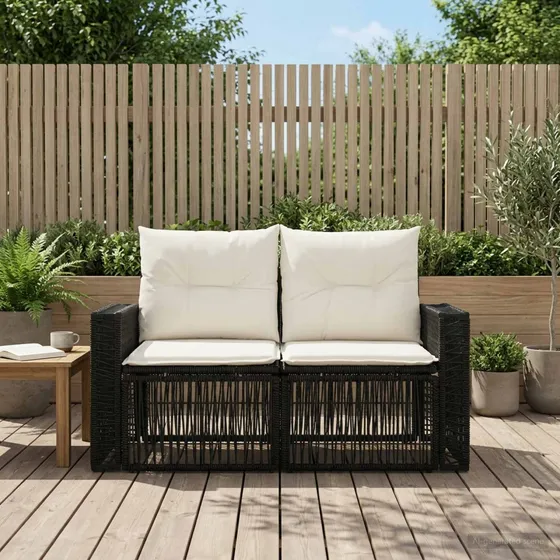 vidaXL Havemøbelsofa 2-personers i sort polyrattan