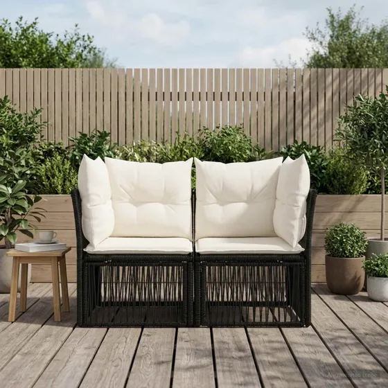vidaXL Havemøbelsofa 2-personers i sort polyrattan
