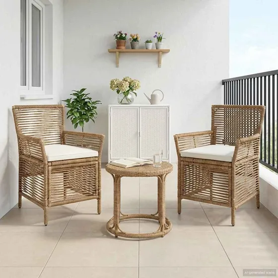 vidaXL Udestol 2 stk. Beige og Creme Polyrattan