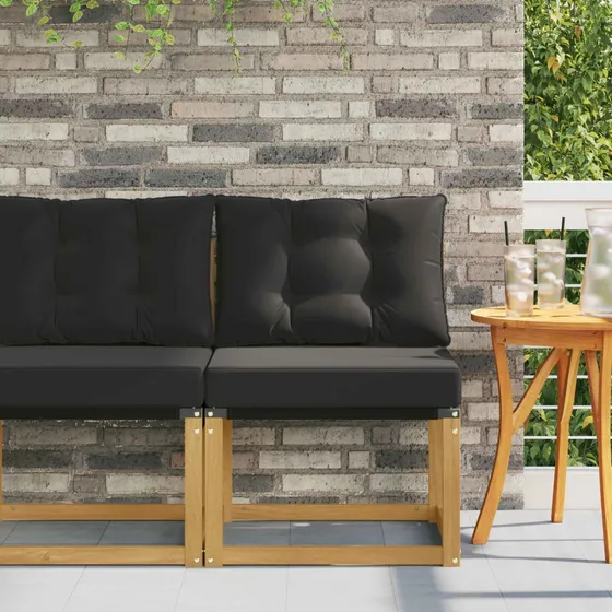 vidaXL Udendørs Mellem Sofa i Massivt Akacietræ med Sorte Hynder