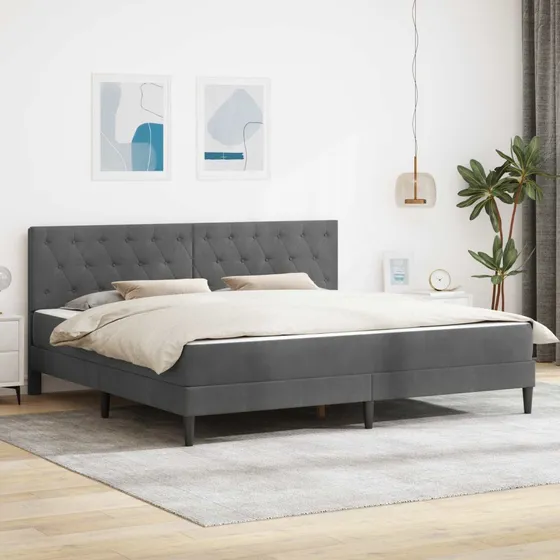 vidaXL Sengeramme med madras 180x200 cm i mørkegrå fløjl