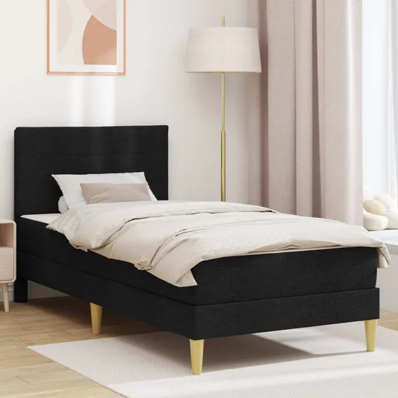 vidaXL Sengeramme med madras 90 x 190 cm - Sort stof