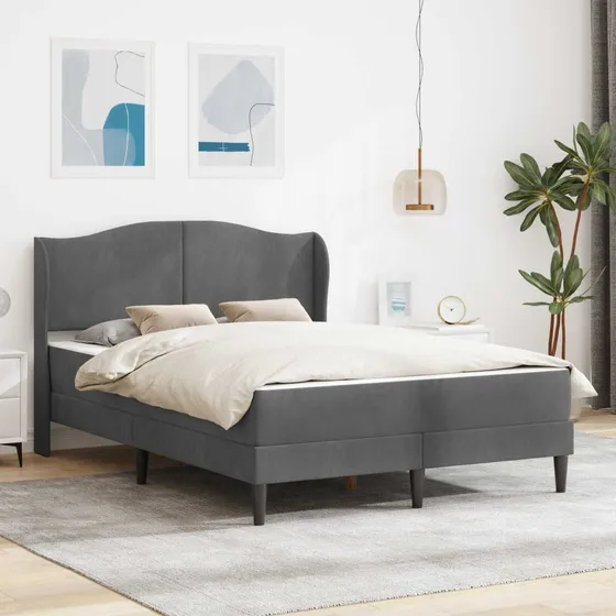 vidaXL Sengeramme med madras Mørkegrå Fløjl 120 x 190 cm