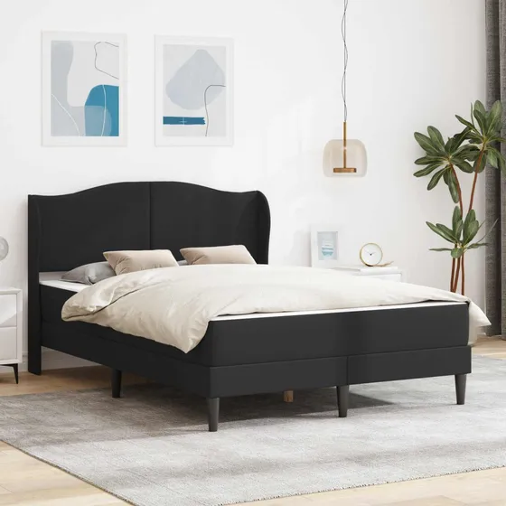 vidaXL Sengeramme med madras Sort 160 x 200 cm i Kunstlæder