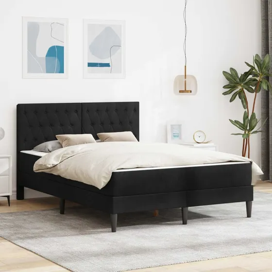 vidaXL Sengeramme med madras 120 x 200 cm - Sort Fløjl