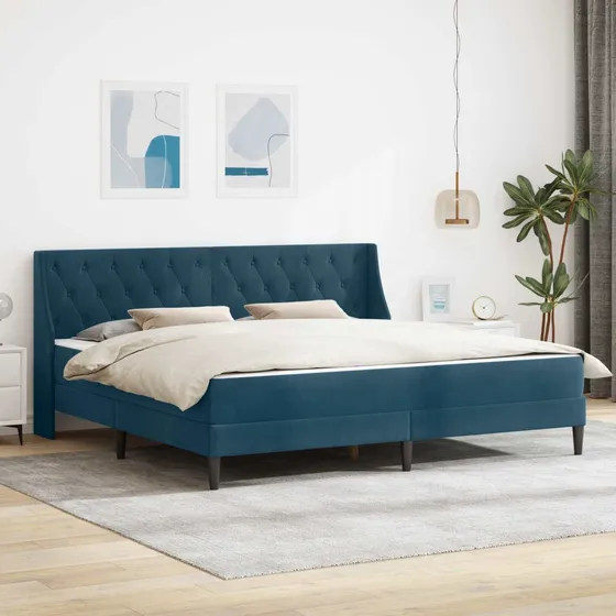 vidaXL Sengeramme med madrasser 200x200 cm Blå Fløjl