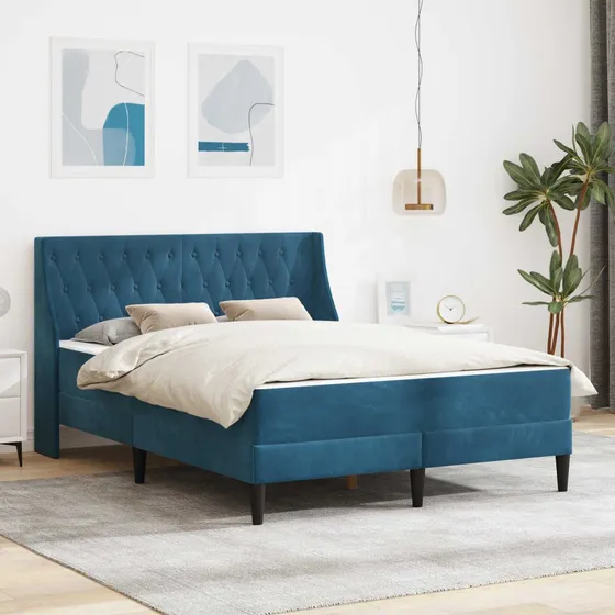 vidaXL Sengeramme med madras 180 x 200 cm i blå fløjl