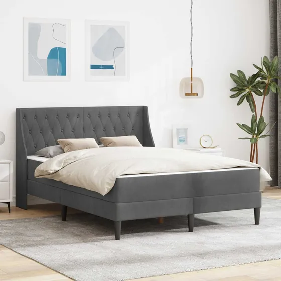 vidaXL Sengeramme med madras 140x190 cm i mørkegrå fløjl