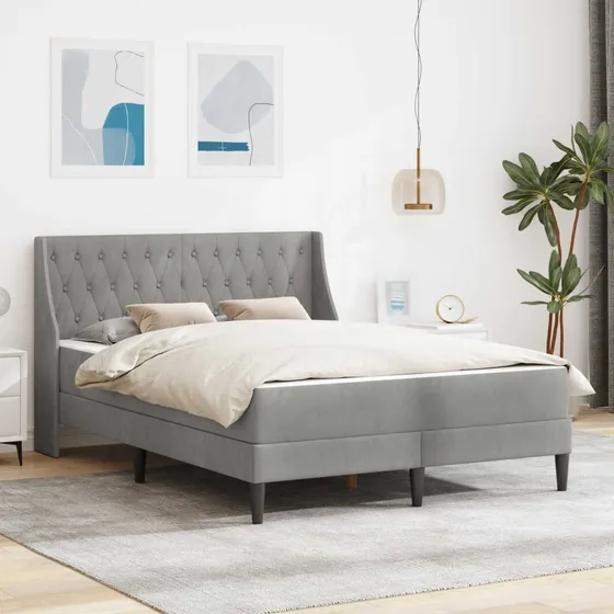 vidaXL Sengeramme med madras 120 x 190 cm Lysegrå Fløjl
