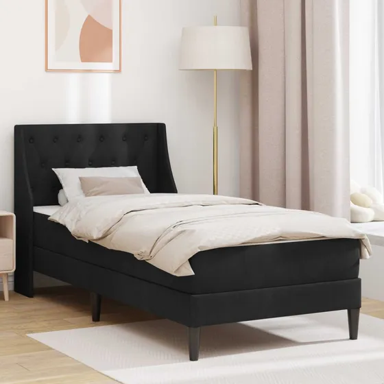 vidaXL Sengeramme med madras 80 x 200 cm - Sort Fløjl