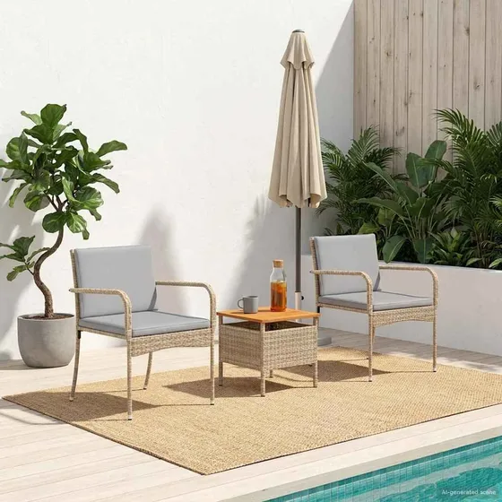 vidaXL Have sæt Beige polyrattan med akaciebord