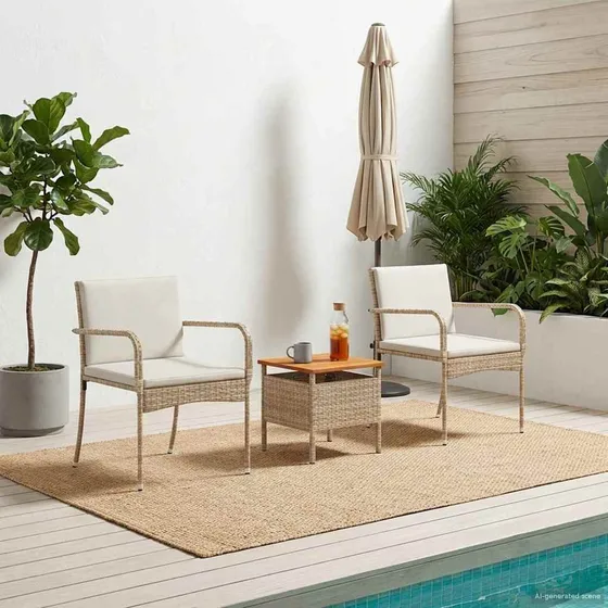 vidaXL Have sæt Beige polyrattan med akacietræsbord