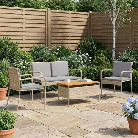 vidaXL Have sæt Beige polyrattan med akacietræsbord