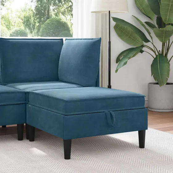 vidaXL Sofa Puff med Opbevaring i Blå Fløjl
