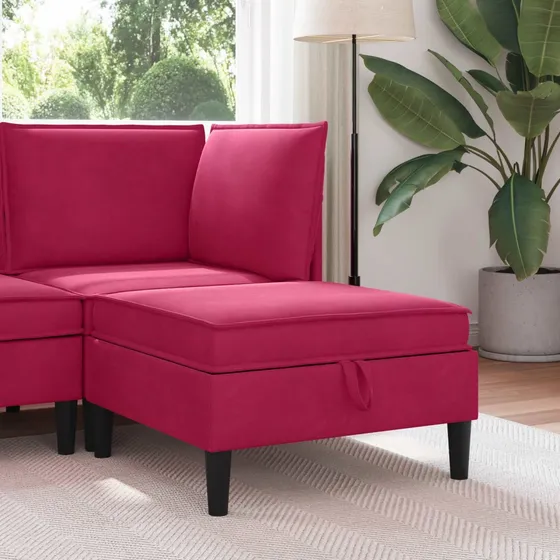 vidaXL Sofa Puff med Opbevaring i Vinrød Fløjl - 70x70x40 cm