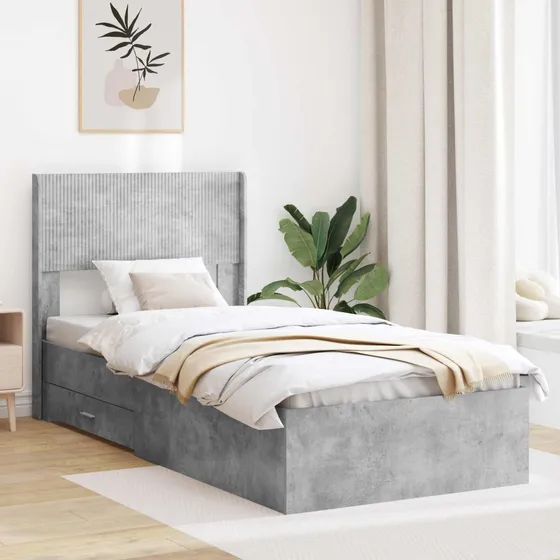 vidaXL Sengestel med opbevaring og hovedgærde, Betongrå, 75 x 190 cm