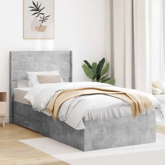vidaXL Sengestel med opbevaring og hovedgærde, Betongrå, 100x200 cm