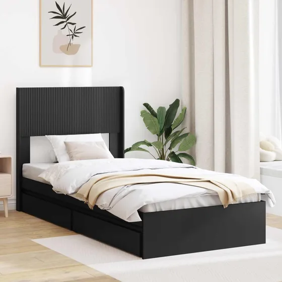 vidaXL Sengestel med opbevaring og hovedgærde, Sort, 75 x 190 cm
