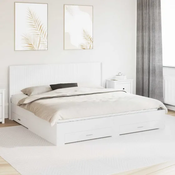 vidaXL Sengestel med opbevaring og hovedgærde, Hvid, 180 x 200 cm
