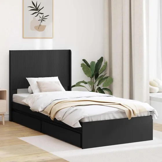 vidaXL Sengestel med opbevaring og hovedgærde, Sort, 90 x 190 cm