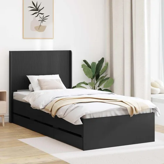 vidaXL Sengestel med opbevaring og hovedgærde, Sort, 90 x 200 cm