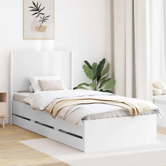 vidaXL Sengestel med opbevaring og hovedgærde, Hvid 100x200 cm