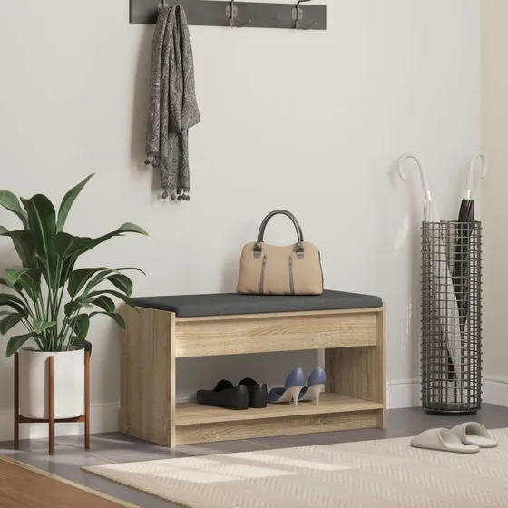 vidaXL Hallbænk Sonoma Eg 83 x 38 x 45 cm med pude