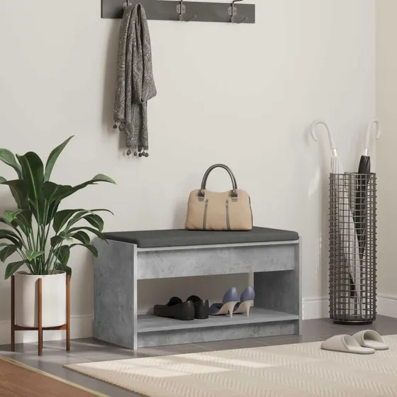 vidaXL Hallbænk Betongrå 83x38x45 cm med pude