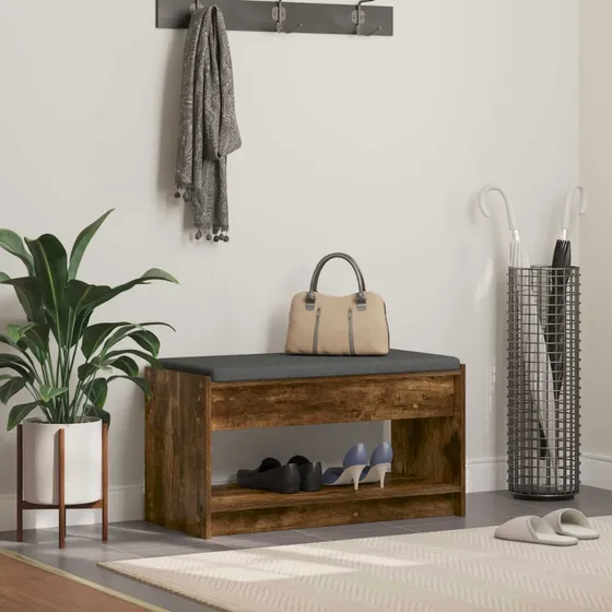 vidaXL Hallbænk Røget Eg 83x38x45 cm med Hylde