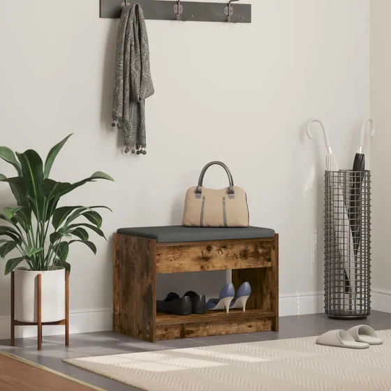 vidaXL Hallbænk Røget Eg 63 x 38 x 45 cm