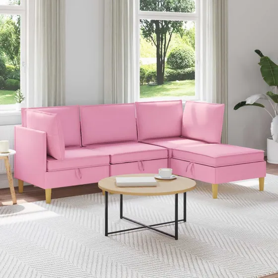 vidaXL Modulsofa sæt med opbevaring, 4 dele, Lyserød