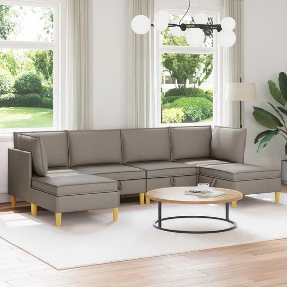 vidaXL Modulsofa sæt med opbevaring, 6 dele, gråbrun stof