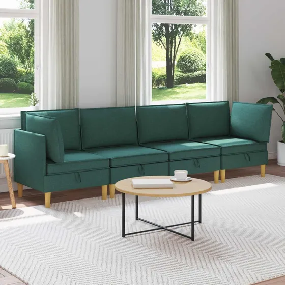 vidaXL Modulsofa sæt med opbevaring, 4 dele, mørkegrøn