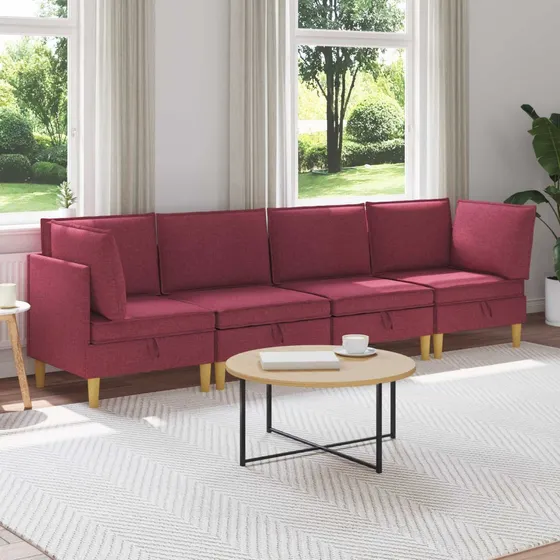 vidaXL Modulsofa sæt med opbevaring 4 stk. Vinrød