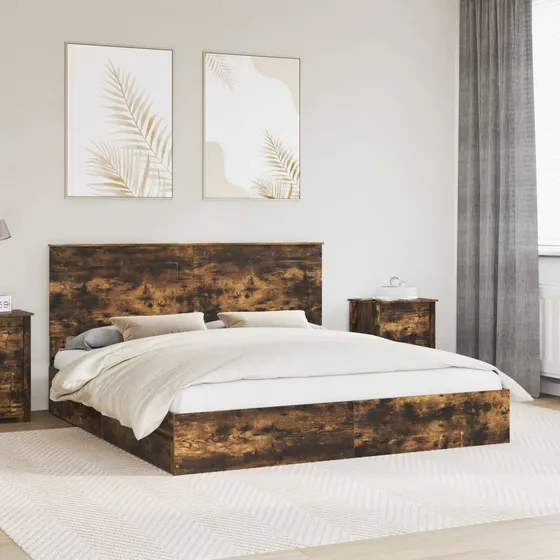 vidaXL Opbevaringsseng Røget eg 180 x 200 cm
