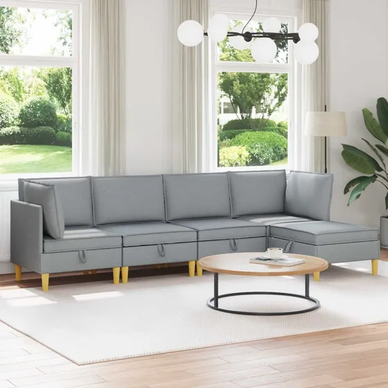 vidaXL Modulsofa sæt med opbevaring, 5 stk., Lysegrå