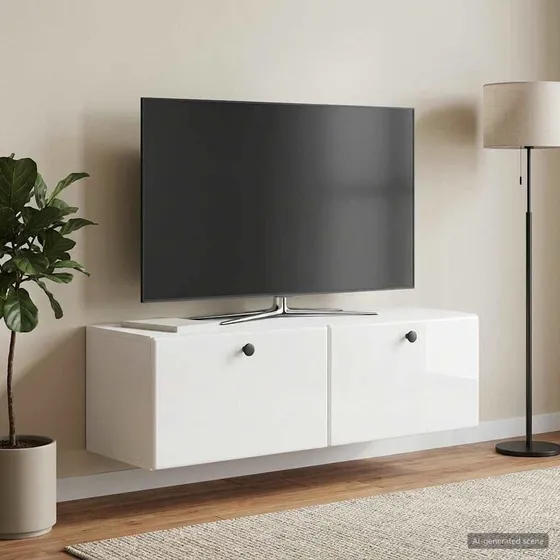 vidaXL Væghængt TV-skab 98x31x30 cm Hvid Højglans