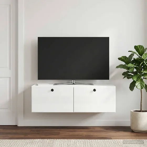 vidaXL Væghængt TV-skab 98x41x30 cm Hvid Højglans