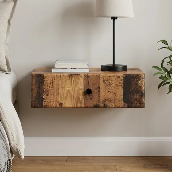 vidaXL Væghængt Sideskab Gammelt træ 59 x 34,5 x 17 cm