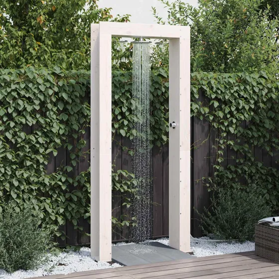 vidaXL Udendørs bruser 226 cm i fyrretræ og rustfrit stål, hvid