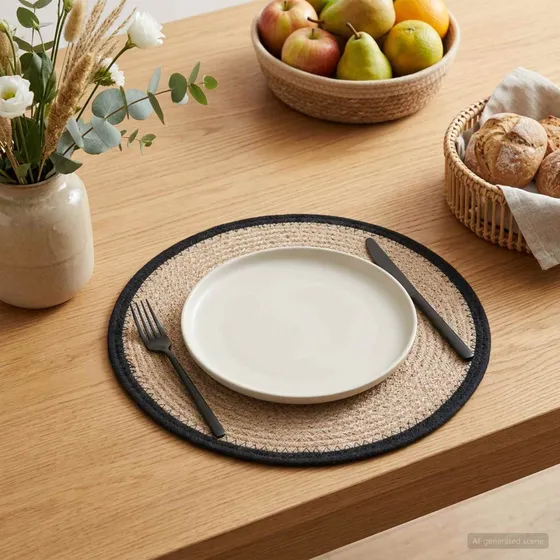 vidaXL Jute dækkeservietter 12 stk. - Natur & Sort