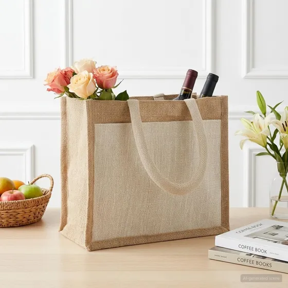 vidaXL Jute håndtasker med lomme, 10 stk, Natur/Hvid, 26x22x14 cm