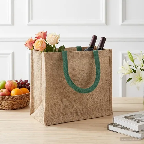 vidaXL Jute tasker 10 stk. Natur/Grøn 26 x 22 x 14 cm