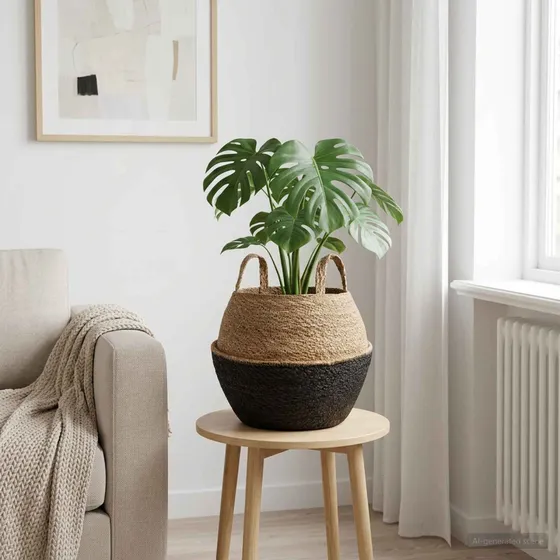 vidaXL Plantekrukke med håndtag, Sort, Ø 32 x 32 cm, Søgræs