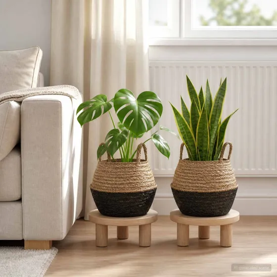 vidaXL Plantekrukke med håndtag i søgræs, 2 stk, sort, Ø 32 cm