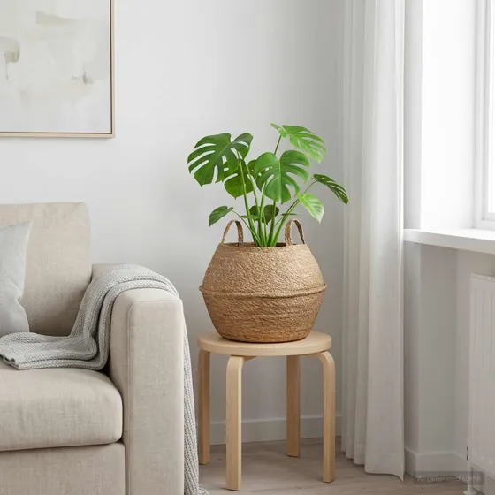 vidaXL Plantekrukke i søgræs med håndtag, Naturfarvet Ø 45 x 36 cm