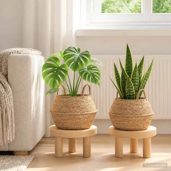 vidaXL Plantekrukke med håndtag i søgræs, 2 stk. - Ø 32 cm