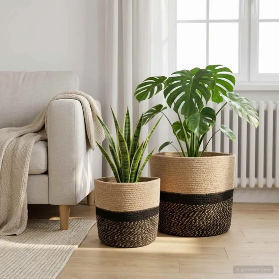 vidaXL Plantepotte Sæt 2 stk. Jute Ø 28 cm - Natur & Sort
