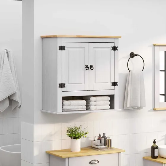 vidaXL Hængeskab CORONA Hvid 70 x 33 x 71,5 cm i massivt fyrretræ